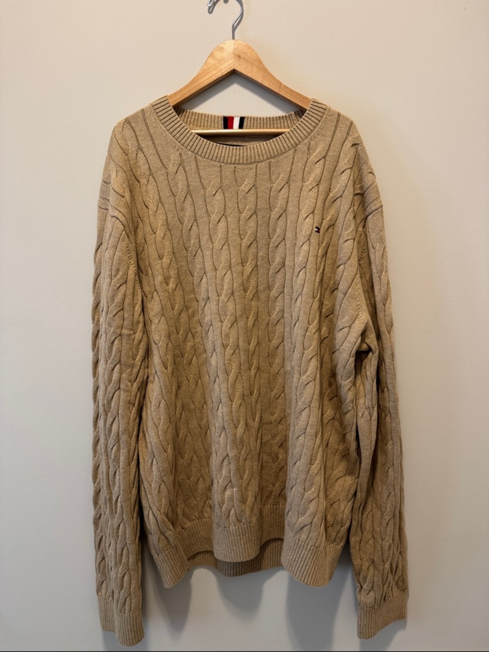 Tommy Hilfiger Natural Classic Cable Knit Crewneck Sweater | Size XL